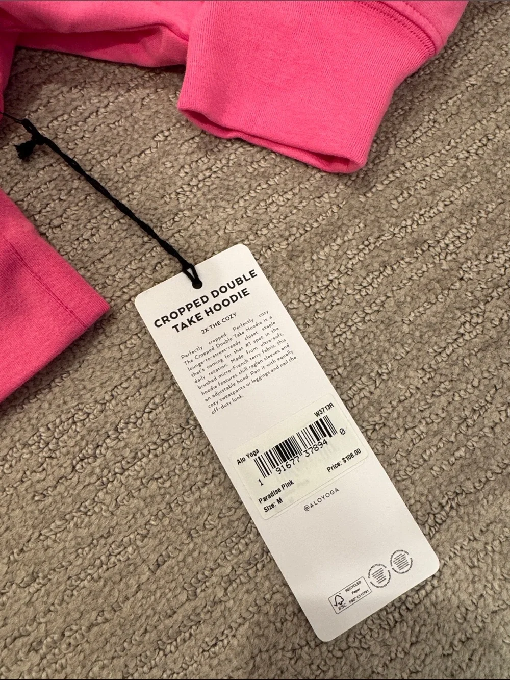 NWT ALO Yoga Cropped Double Take Hoodie Paradise Pink